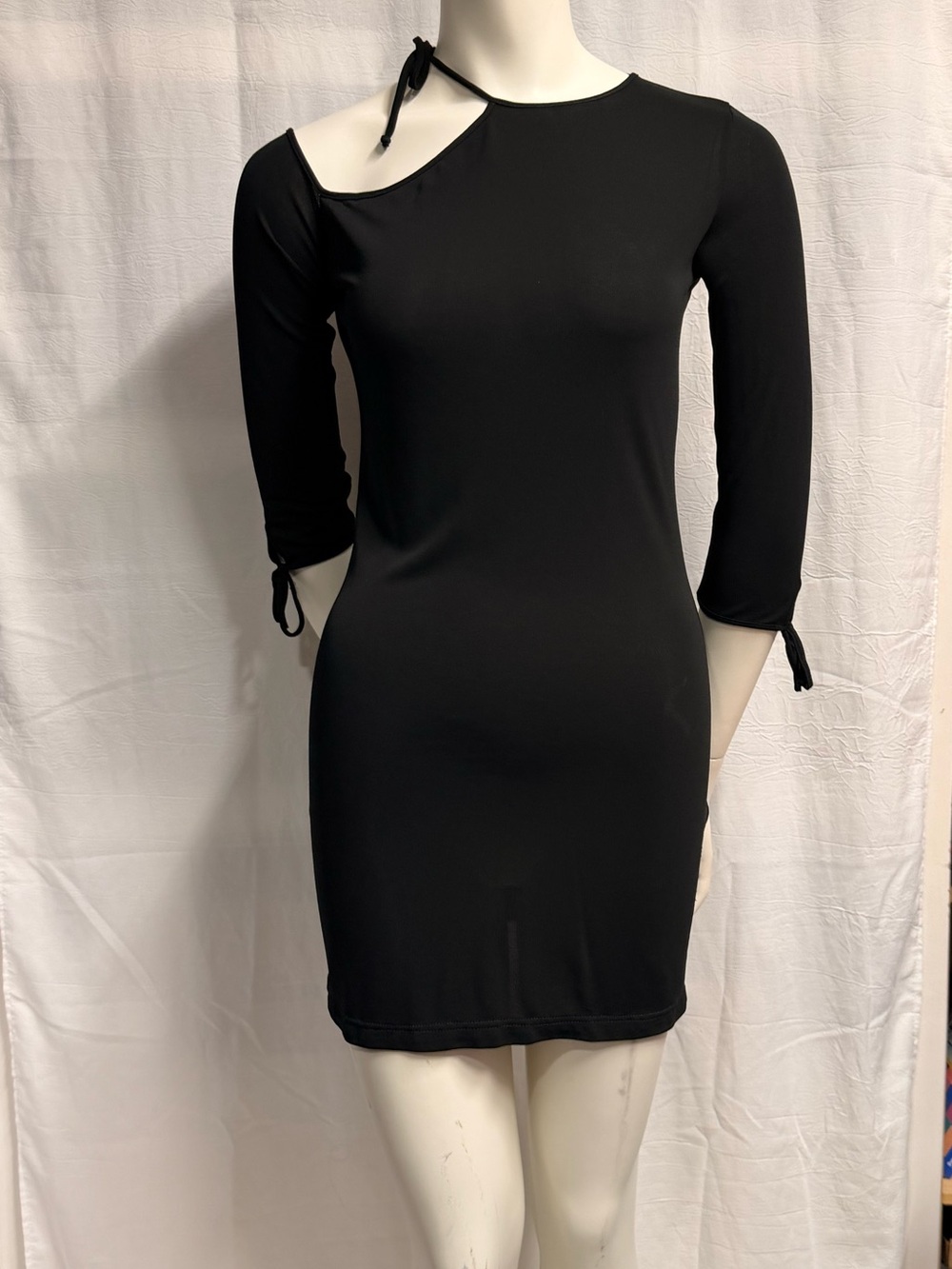 Versus By Versace Black Tie-Shoulder Mini Dress